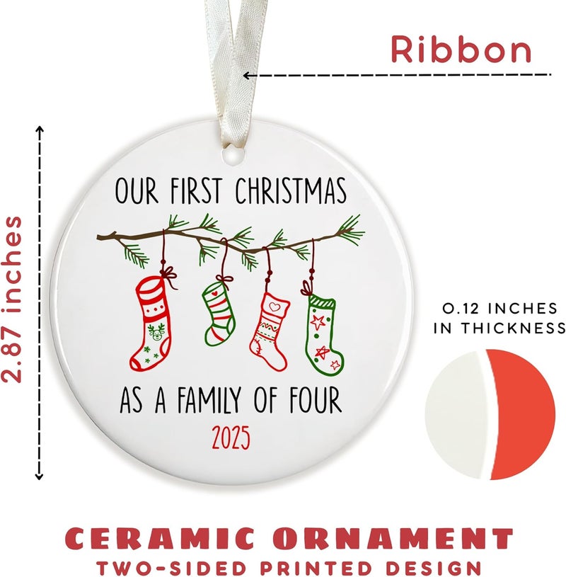SUCHAGIFT Family of 4 Christmas Ornament 2025 - Family of Four Ornaments 2025, Baby Twins First Christmas Ornaments - First Time Mom Dad Gifts - Ceramic Xmas Ornament - Image 2
